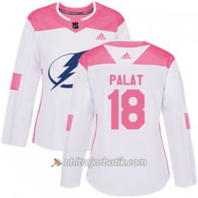 Dame Ishockey Tampa Bay Lightning Tröja Ondrej Palat 18 Adidas 2017-2018 Vit Rosa Fashion Authentic